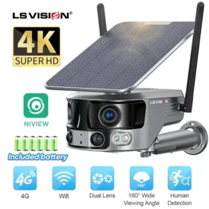 LS VISION 4K 180? Ultra Wide View Angle 4G Solar Security Camera Outdoor WIFI 4X Zoom Dual Lens PIR Human Detection CCTV Camera