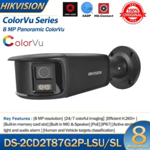 HIKVISION 8MP IP Camera Panoramic DS-2CD2T87G2P-LSU/SL 4K Security Bullet Double Lens ColorVu Color Night Built-in Mic Speaker