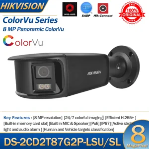 HIKVISION 8MP IP Camera Panoramic DS-2CD2T87G2P-LSU/SL 4K Security Bullet Double Lens ColorVu Color Night Built-in Mic Speaker