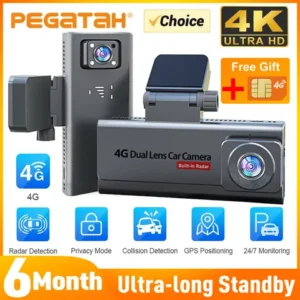 PEGATAH 4K 4G Car Security Camer Dual Lens GPS Dash Cam for Car Camera Intercom Human Detection 6 Month 24H Parking Monitor