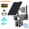 PEGATAH 12MP 4G Solar Security Camera Outdoor 10X Zoom Three Lens Screen Wireless Cameras 4K WiFi PTZ Cam Human Tracking CCTV