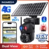 INQMGEA 4K 36X Zoom Dual Screen Solar Powered Camera Outdoor 8MP 4G / WiFi PTZ Dual PIR Detection Auto Tracking Security Cameras