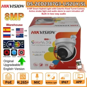 Hikvision 8MP IP Camera DS-2CD2387G3-LIS2UY/SL Smart Hybrid Light ColorVu 2-Way Audio 4K Turret Camera Strobe Light Audio Alarm