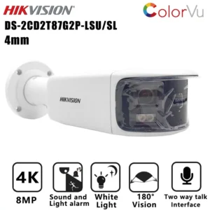 HIKVision DS-2CD2T87G2P-LSU/SL 4K POE Panoramic 180° IP Camera Support Strobe Light Audio Alarm ColorVu surveillance Camera