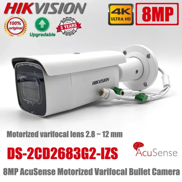 Hikvision DS-2CD2683G2-IZS AcuSense 8MP 4K POE WDR IP67 IK10 2.8mm-12mm Motorized Varifocal Lens Outdoor Bullet Network Camera