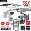 4K 50X Optical Zoom Dual Lens Solar Camera 10MP 4G Sim Card PTZ Surveillance WIFI Outdoor Security Humanoid Tracking CCTV IP Cam