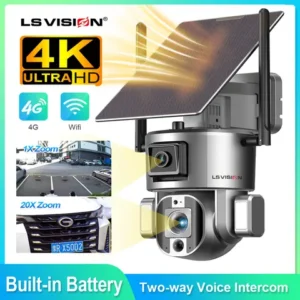LS VISION 4K 20X Zoom 4G Solar Security Camera Dual Screen Wireless Outdoor Wifi Surveillance Cameras IP Solaire Cctv Sim Card