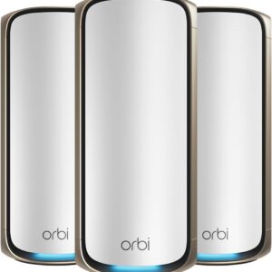 NETGEAR Orbi Quad-band WiFi 7 Mesh System (RBE973S), WiFi 7 Router Plus 2 Satellite Extenders ,