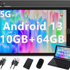 Tablet 10'' Android 13 10GB RAM+64GB ROM(TF 1TB), WiFi 5G + BT 5.0, GPS, OTG, Type-C, 6000mAh, 8MP+5MP, Tablet with Case, Keyboard & Mouse, Black
