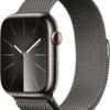 Apple Watch Series 9 [GPS + Cellular 45mm] Smartwatch with Graphite Stainless steel Case with Graphite Milanese Loop One Size. Fitness Tracker, Blood Oxygen & ECG Apps, Water Resistant
